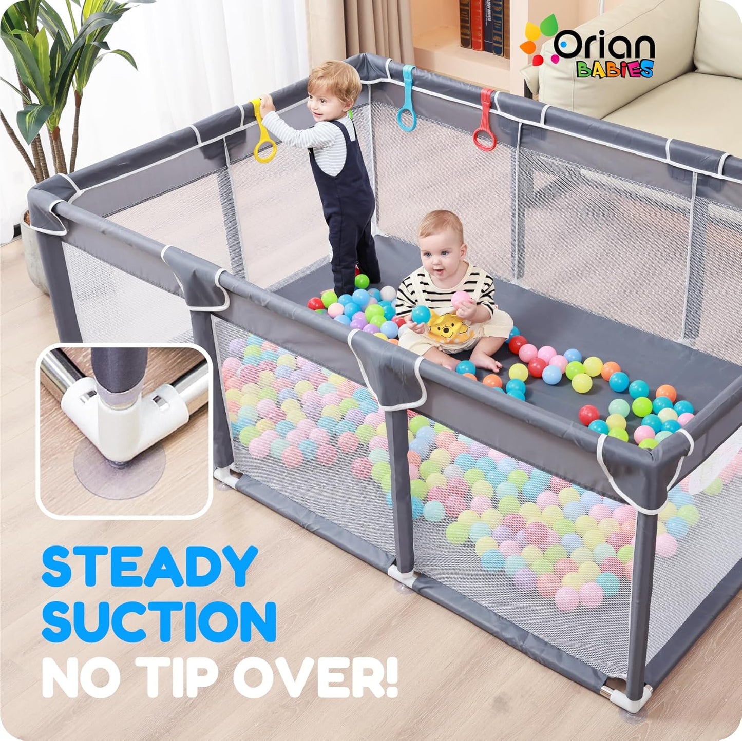 Orian Baby Playpen 50x50 Large Play Yard for Babies and Toddlers, Indoor Outdoor Playpen, Sturdy Baby Play Pen with Mesh Sides, Safe Baby Fence Play Area, Assembly Required/Not Portable, w Storage Bag