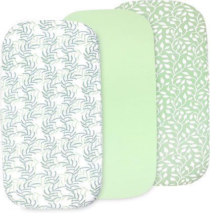 3-Pack Bedside Sleeper Bassinet Sheets | GOTS Certified Organic 100% Muslin Cotton | Ultra Soft & Breathable | 33×20×4” Fitted Sheets | Universal Fit 29–33” x 17–21” Pads