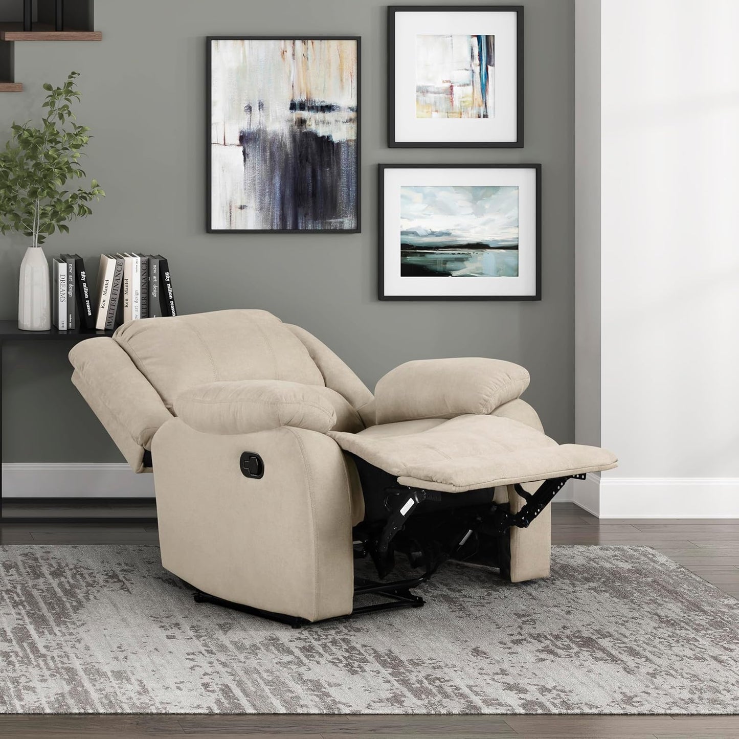 Lexicon Manual Glider Recliner Sofa Chair, Home Theater Seating, Wall Hugger Manual Reclining Nursery Chair for Bedroom/Living Room/Office/Apartment, Grey Chenille