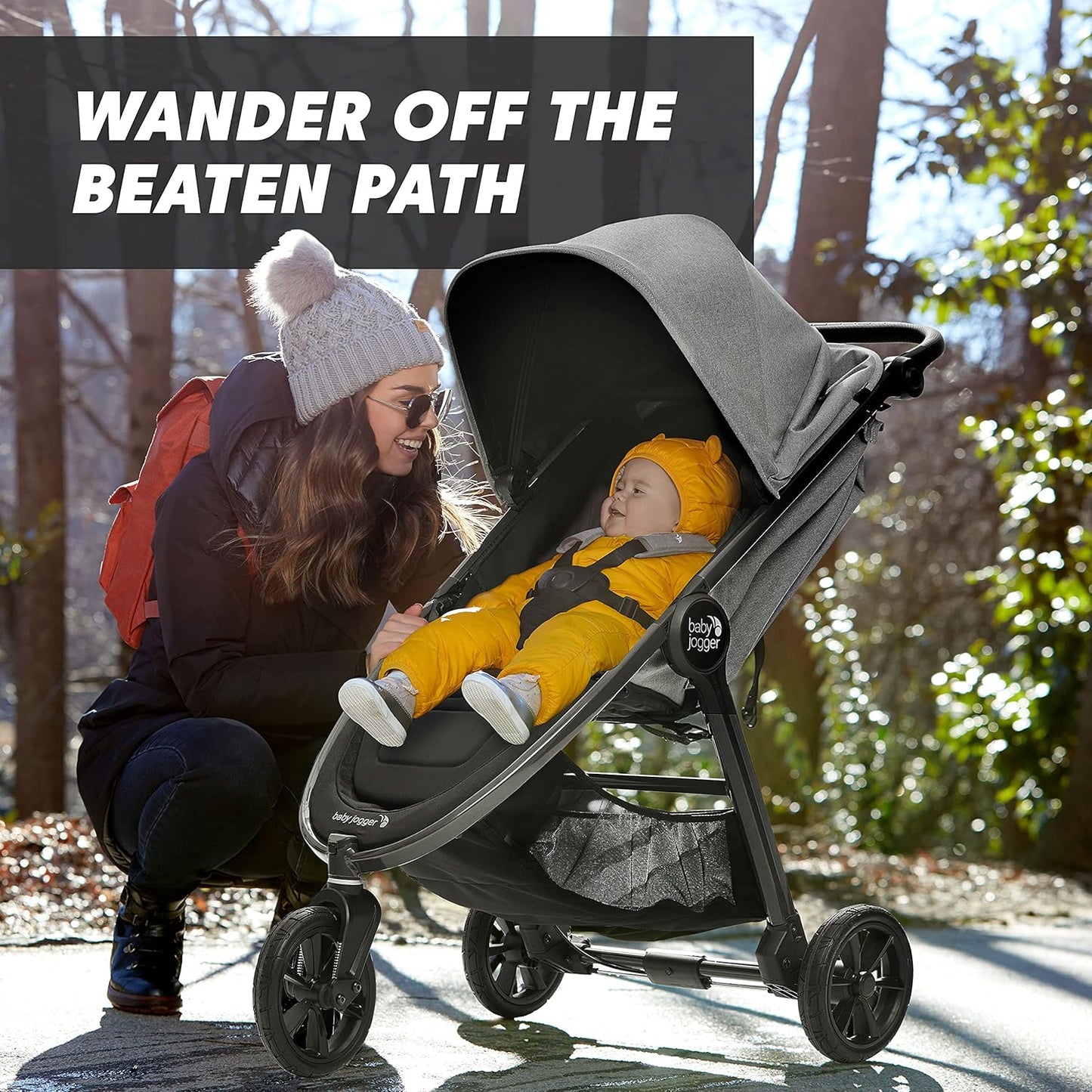 Baby Jogger City Mini GT3 All Terrain Baby Stroller with Forever Air Rubber Tires, All Wheel Suspension, Lightweight Stroller with Magnetic Buckle, No-Rethread Harness, and Foot Brake, Frosted Ivory
