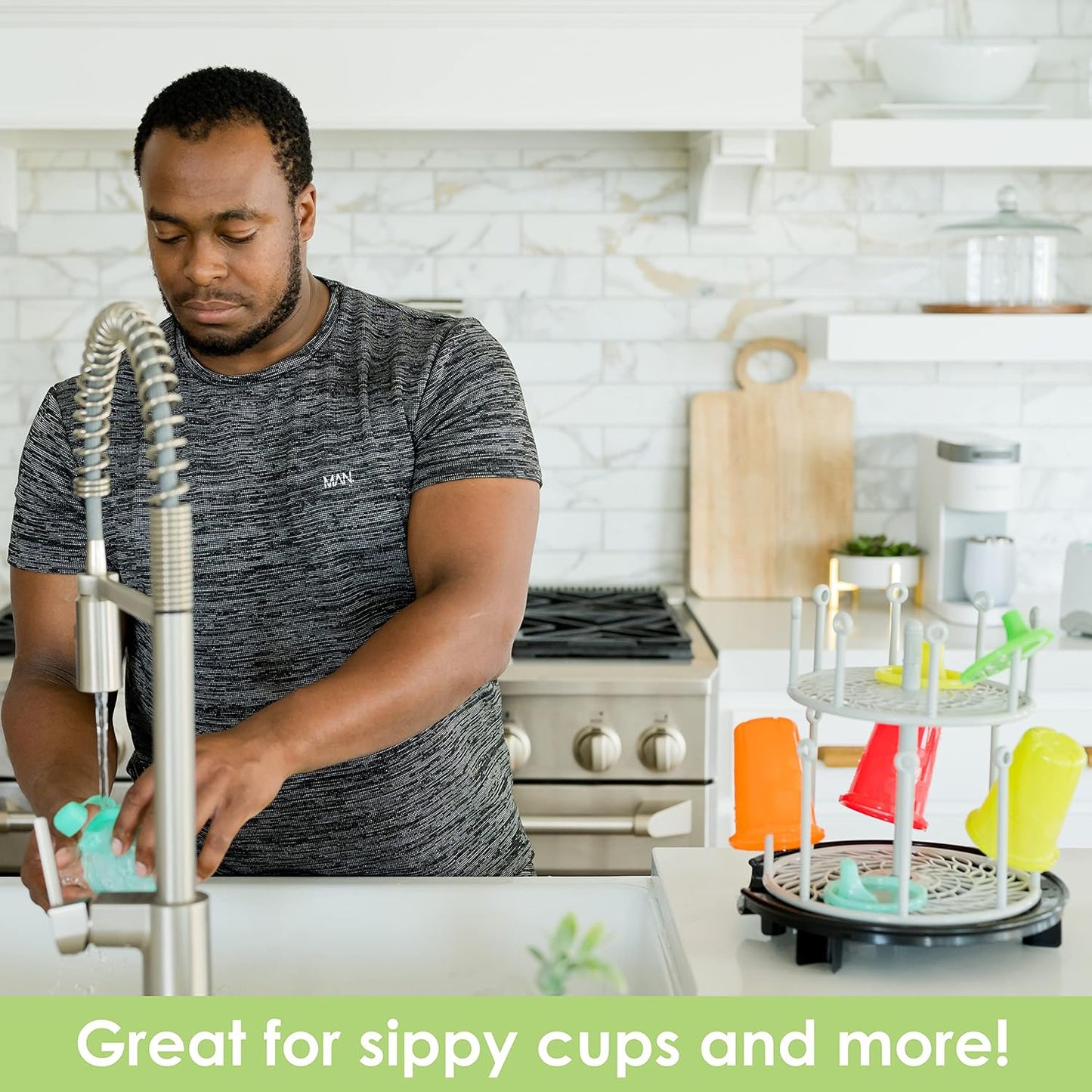 The First Years Spin Stack Bottle Drying Rack - Black - 2-Tier Rotating Countertop Drying Rack for Up to 16 Bottles - Baby Essentials for Everyday Use
