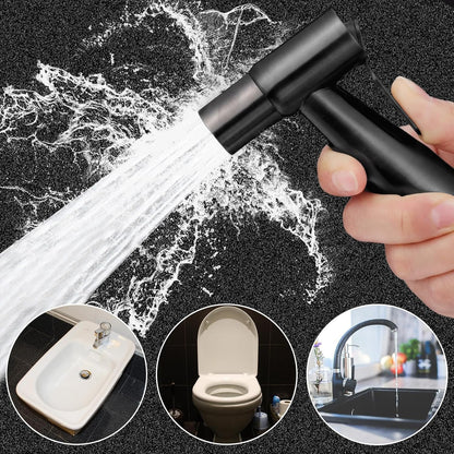Mudder 2 Pieces Bidet Sprayer Head Stainless Steel Bidet Attachment for Toilet Handheld Cloth Bathroom Diaper Sprayer for Kitchen Adjustable Water Pressure Control (Black)