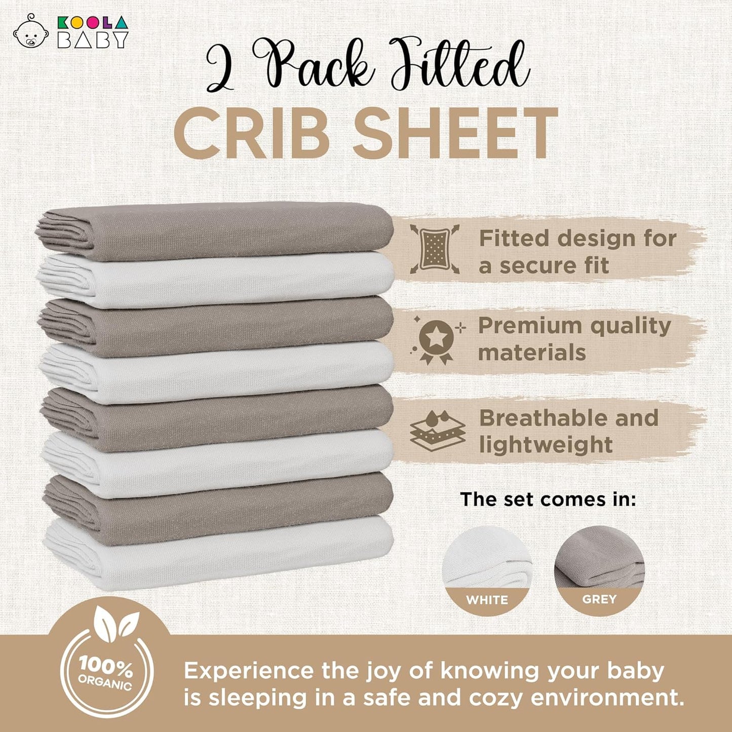 Bassinet Sheet for Bassinet Mattress - 100% Organic Jersey Knit Cotton - Snuggly Soft & Cozy Sheets Fitted for Oval Rectangle & KoolaBaby Bedside Sleeper - White & Grey 2 Pack