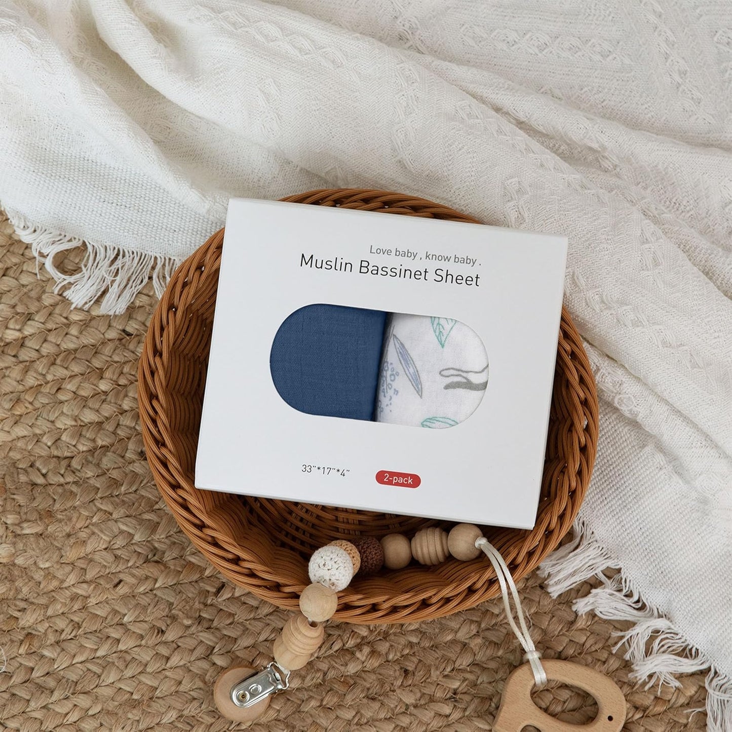 Muslin Bassinet Fitted Sheets 2 Pack, Soft Breathable Cotton Baby Bassinet Mattress Sheet Set, 360° Elastic Snug Fit, Universal for Oval, Rectangle & Hourglass Cradle, Unisex Baby Bedding (Cute Cars)