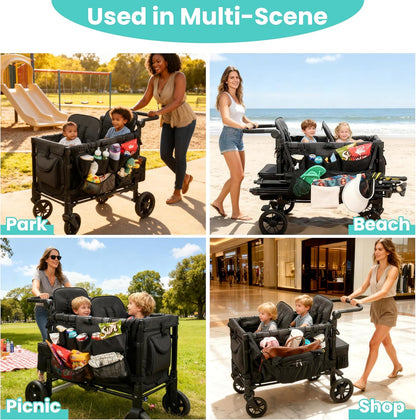 Stroller Wagon Cargo Net and Organizer Compatible with Wonderfold W2 & W4, Double-Layer Expandable Storage Net with Zippered Pockets, Foldable Wagon Accessories, Heavy-Duty Mesh (1 Pack)
