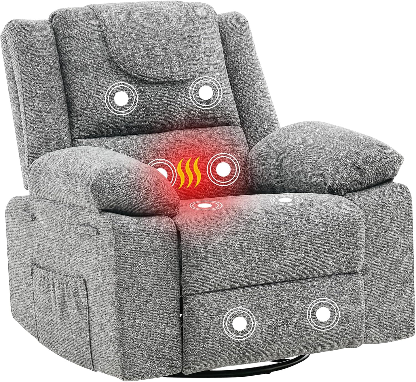 Adults Oversized Rocking Nursery Glider Recliner Chair,360° Swivel Rock Recliner Chairs Single Sofa with Vibration Massage and Heating for Living Room/Bedroom,Blue