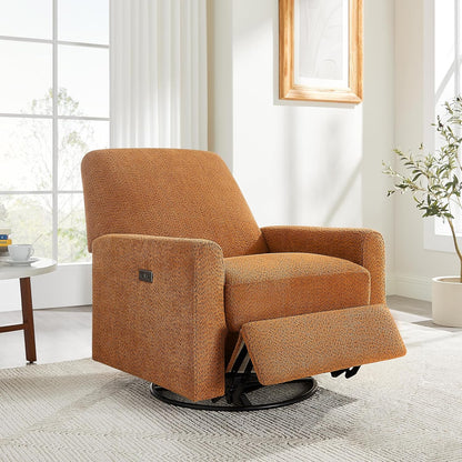 VANOMi Power Swivel Glider Recliner Chair, Electric Nursery Rocker Recliner Chair, USB & Type-C Charger, Boucle White