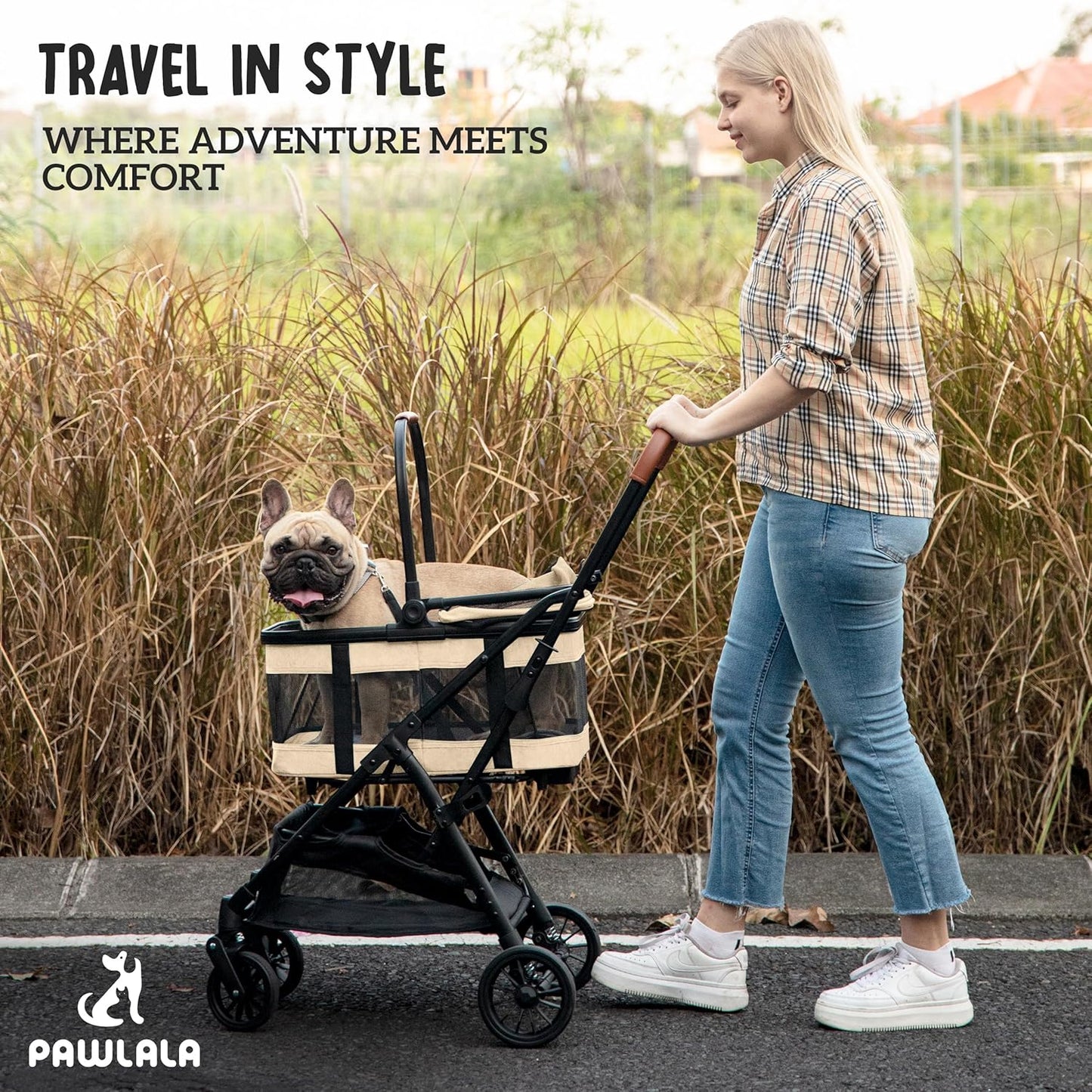 Pet Stroller with Detachable Carrier - Ideal for Small to Medium Dogs & Cats - Compact & Convenient Design - Easy Assembly Pet Stroller for Cats, Dog Strollers for Small Dogs - Bisque Beige