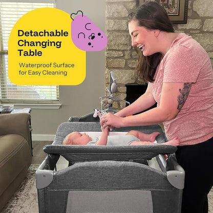 HARPPA Pack and Play 6 in 1, Portable Baby Playard for Travel, Baby Bassinet Bedside Sleeper with Mattress, Rolling Bassinet for Infant, Pack n Play with Changing Table, Bed Crib(Black)