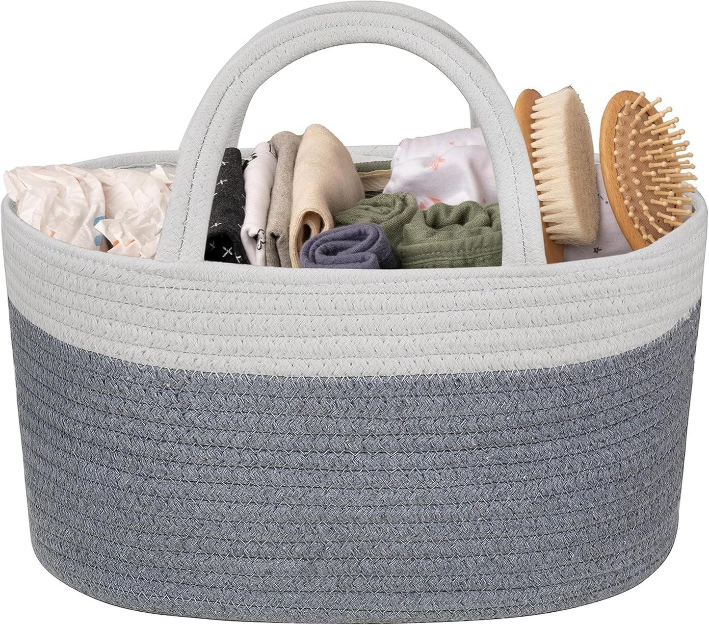 Natemia Diaper Caddy Organizer - Portable Rope Handles & 3 Compartments for Baby Items - Storage Basket for Newborn Essentials - Fits Spectra Breast Pump & Accessories - Registry Must Have (Beige)