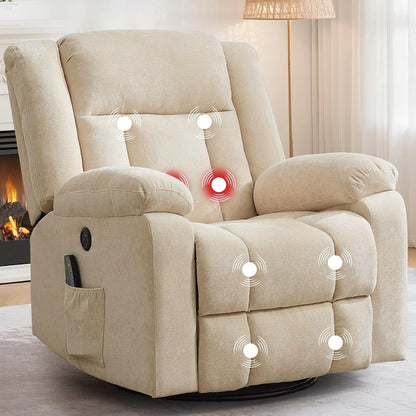 Korser Rocker Recliner, Glider Recliner Chairs for Adults, 360° Swivel Rocking Chair with Massage and Heating, Nursery Chair with Storage and USB Charging for Living Room, Bedroom, Nursery