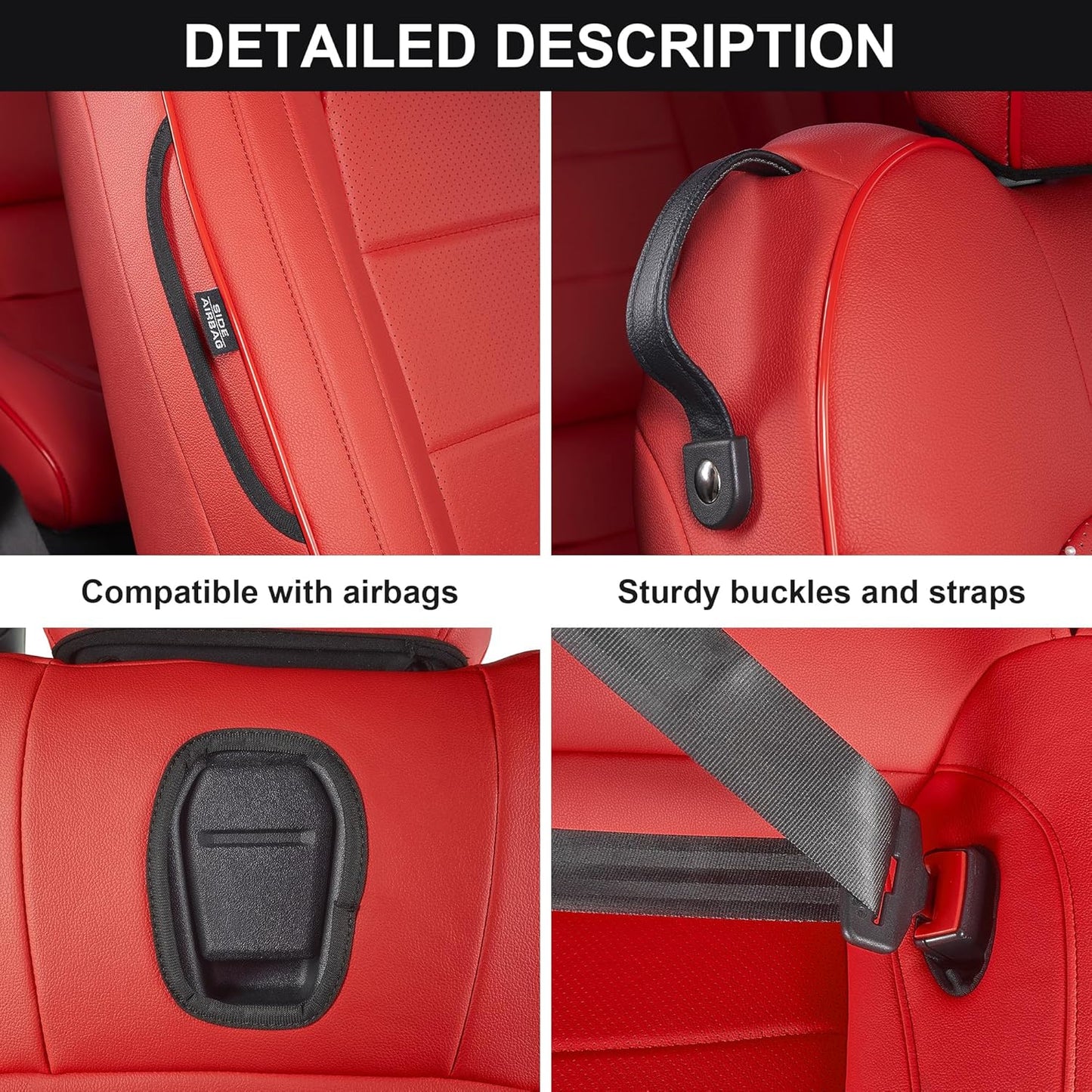 AOMSAZTO Seat Covers for Ford Mustang Coupe 2015 2016 2017 2018 2019 2020 2021 2022 2023 2024 2025 2026, Custom Fit Full Set Faux Leather (New Red)
