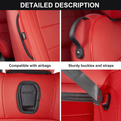 AOMSAZTO Seat Covers for Ford Mustang Coupe 2015 2016 2017 2018 2019 2020 2021 2022 2023 2024 2025 2026, Custom Fit Full Set Faux Leather (New Red)