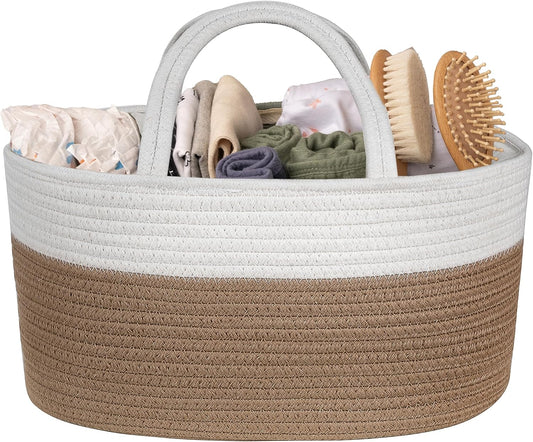 Natemia Diaper Caddy Organizer - Portable Rope Handles & 3 Compartments for Baby Items - Storage Basket for Newborn Essentials - Fits Spectra Breast Pump & Accessories - Registry Must Have (Beige)