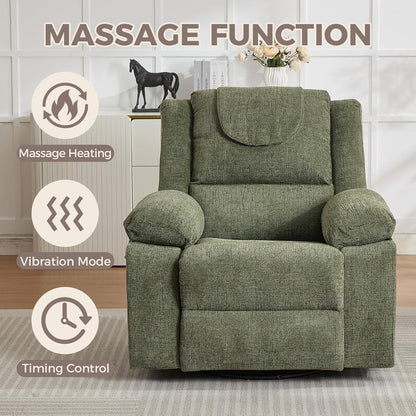 Adults Oversized Rocking Nursery Glider Recliner Chair,360° Swivel Rock Recliner Chairs Single Sofa with Vibration Massage and Heating for Living Room/Bedroom,Blue