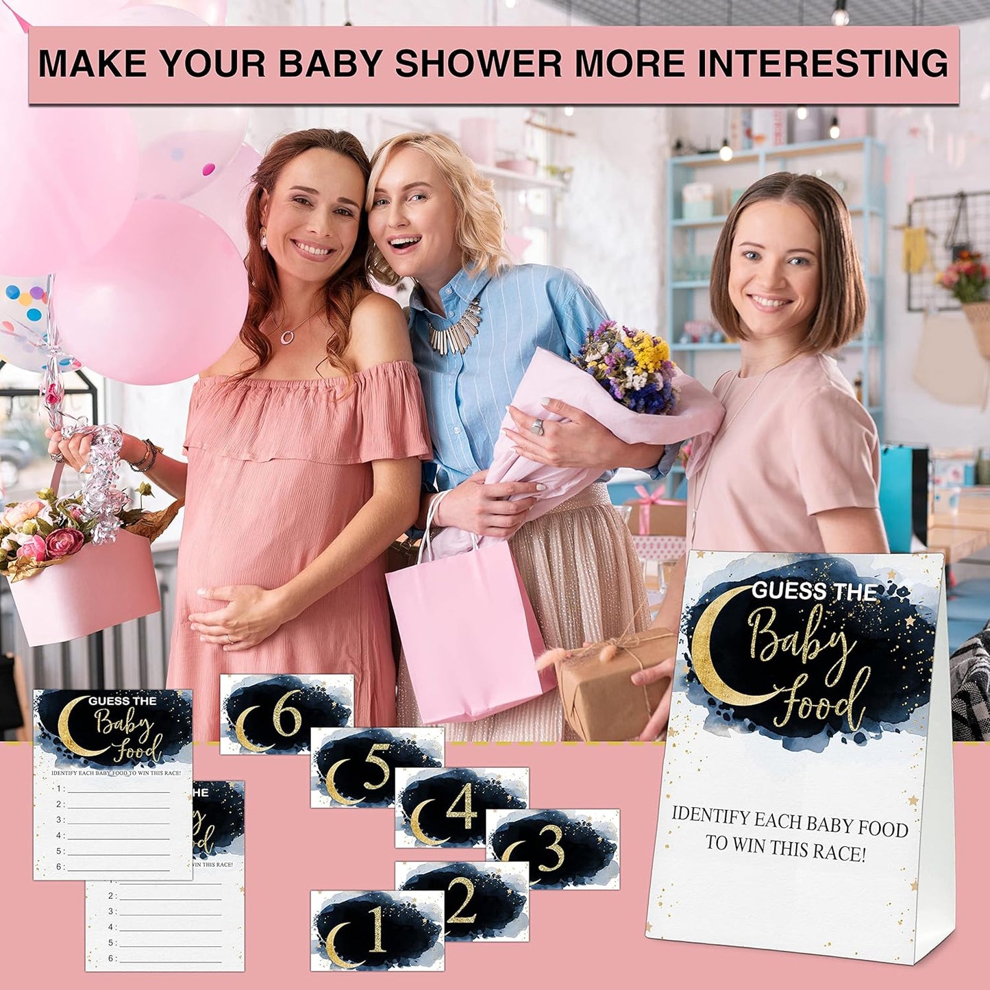 Guess the Baby Food Party Games, Baby Shower Game Set, 1 Standing Sign + 25 Answer Cards + 6 Number Cards, Boho Wild West Gender Reveal Party Decoration Supplies -B05