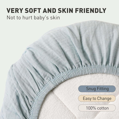 Muslin Bassinet Fitted Sheets 2 Pack, Soft Breathable Cotton Baby Bassinet Mattress Sheet Set, 360° Elastic Snug Fit, Universal for Oval, Rectangle & Hourglass Cradle, Unisex Baby Bedding (Cute Cars)