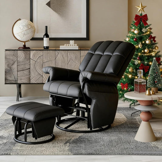 AODAILIHB 360° Swivel Glider Recliner with Ottoman, Nursing Glider Rocking Chair with Foot Rest & 2 Side Pockets for Nursery, Living Room, Bedroom, Office, White