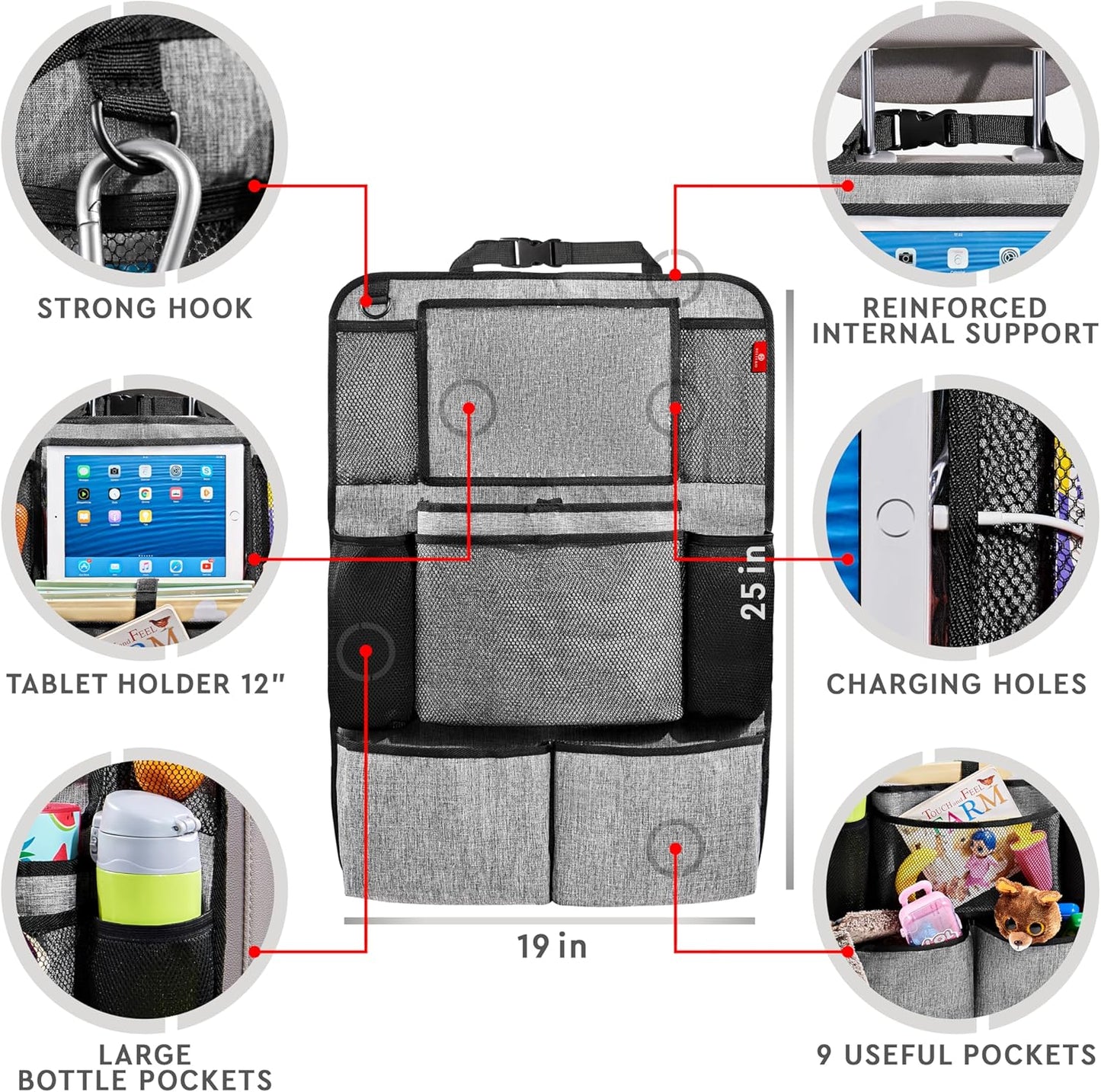 Helteko Backseat Car Organizer, Kick Mats Back Seat Protector with Touch Screen Tablet Holder, Back Seat Organizer for Kids with 9 Storage Pockets, Travel Accessories (2 Pack, Violet)
