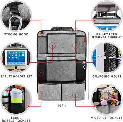 Helteko Backseat Car Organizer, Kick Mats Back Seat Protector with Touch Screen Tablet Holder, Back Seat Organizer for Kids with 9 Storage Pockets, Travel Accessories (2 Pack, Violet)