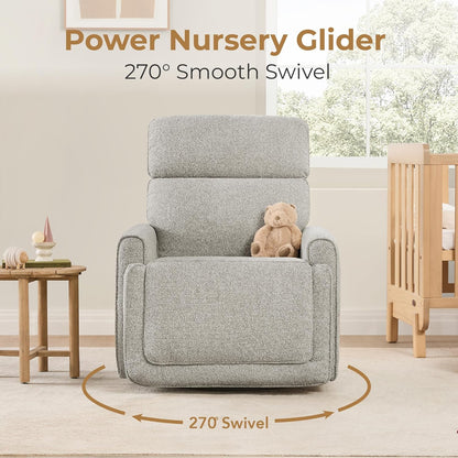 CHITA Power Recliner Chair Swivel Glider with Adjustable Power Headrest, FSC Certified Electronic Modern Nursery Rocking Chair with USB and Type-C Ports, Boucle White