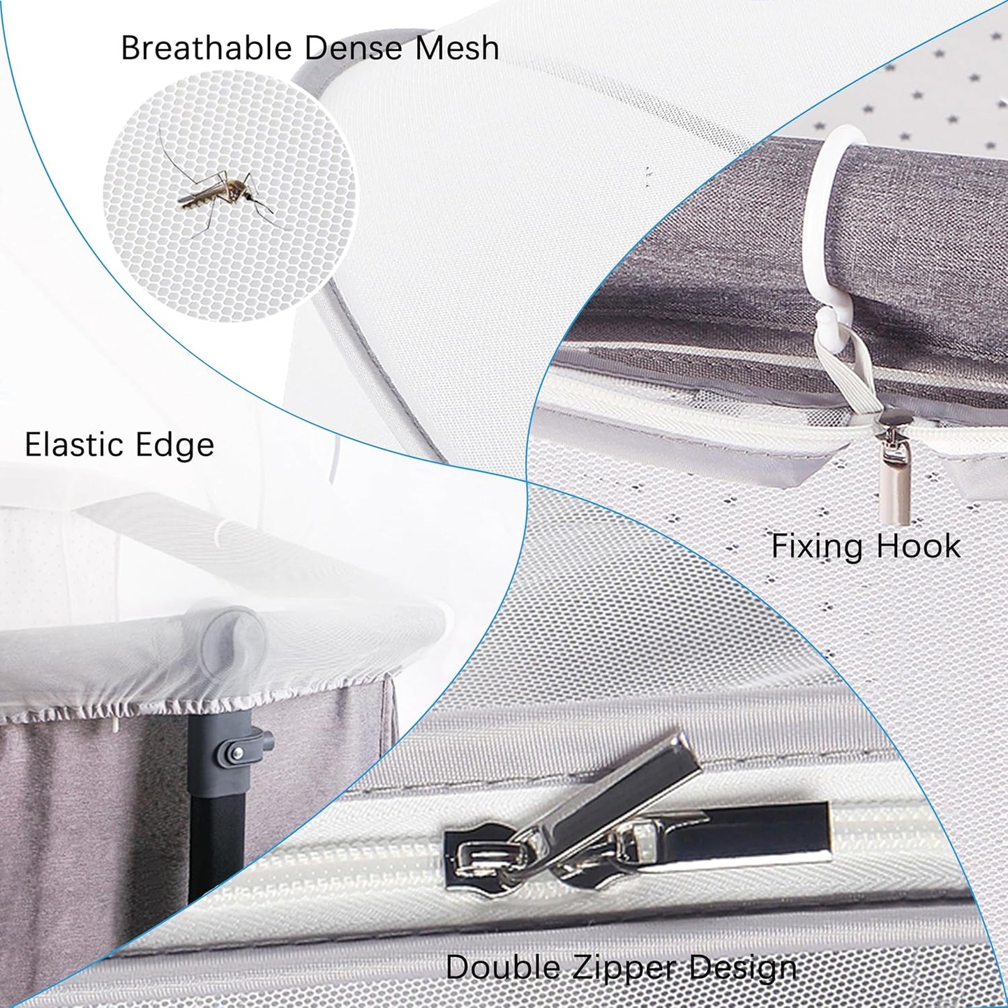 Akiky Portable Bassinet Bedside Sleeper Cover Semi-Sunshade Mosquito Net for Baby Infant Bed Sleeper Cover Mesh Net with Zip-up Window(Gray)