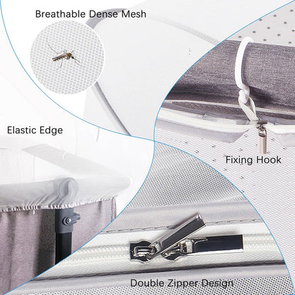 Akiky Portable Bassinet Bedside Sleeper Cover Semi-Sunshade Mosquito Net for Baby Infant Bed Sleeper Cover Mesh Net with Zip-up Window(Gray)