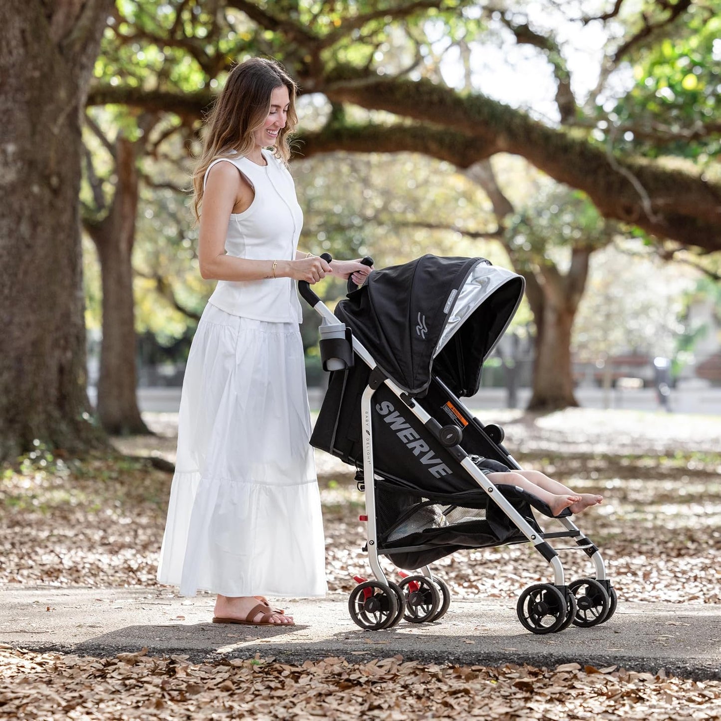 Baby Delight | Swerve Stroller | Lightweight | for Travel & Everyday | Multi-Position Recline | Compact Fold | Extra Storage | Tan