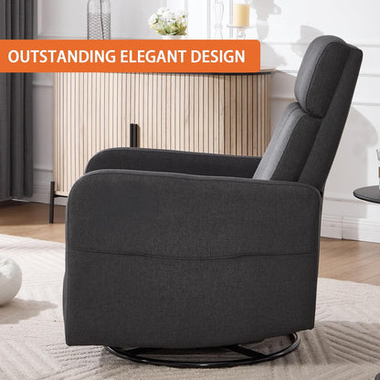 Ketaiyou Swivel Rocking Recliner Chair for Adults, Rocker Nursery Glider Chair for Living Room Bedroom, Upholstered Fabric Reclining Single Sofa Chair(Light Grey)