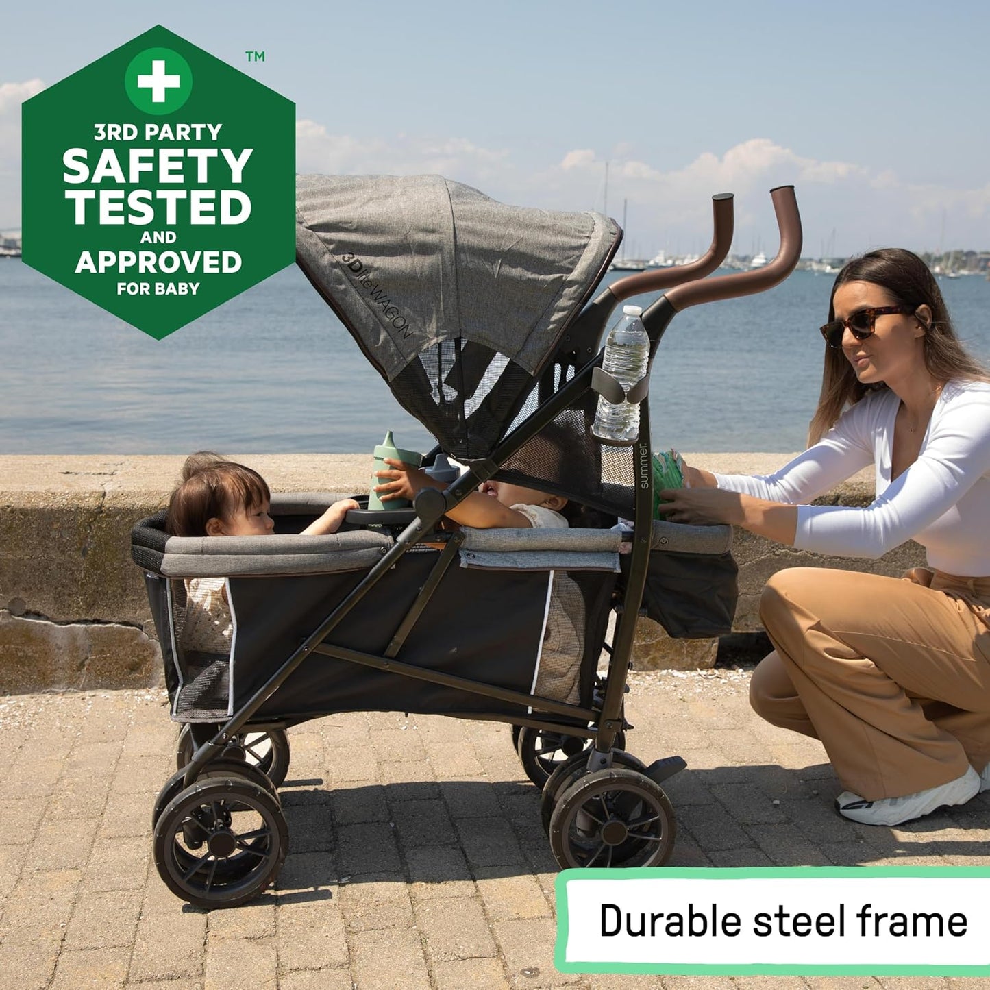 Ingenuity 3Dlite Wagon Convenience Lightweight Stroller for Infants, Accommodates up to 50 Pounds and Holds 2 Children, Black/Gray