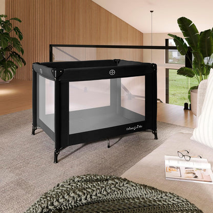 Dream On Me Nest Portable Playard in Black with Carrybag an Shoulder Strap, Lightweight, Packable and Easy Setup Baby Playard, Breathable Mesh Sides and Soft Fabric - Comes with a Removable Padded Mat