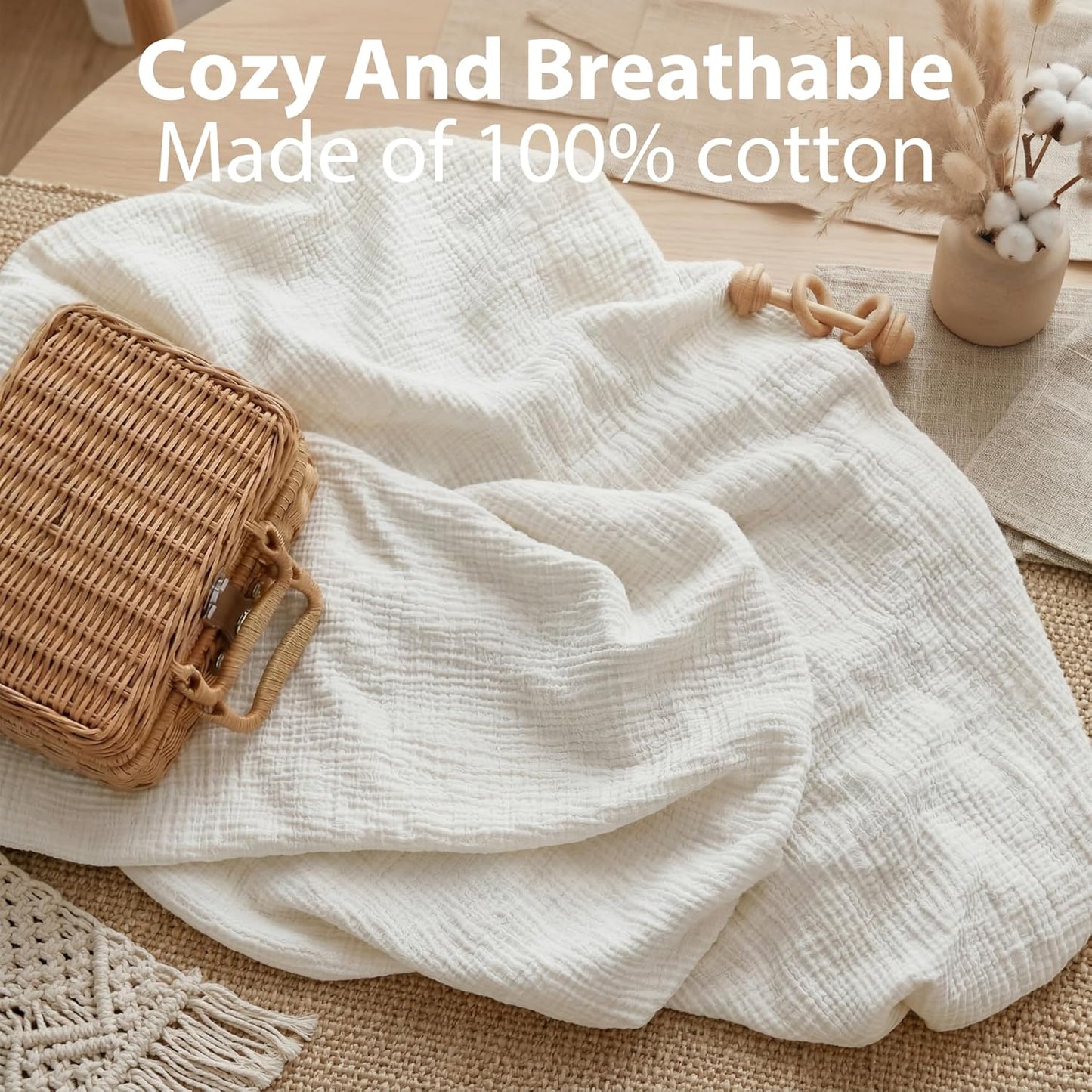 Muslin Bassinet Sheet Compatible with Maxi-COSI Iora & Iora Air Bedside Sleeper - 100% Cotton Rectangular Mattress Pad Cover (33"x20"), Breathable & Soft, Boho (1 Pack Blue)