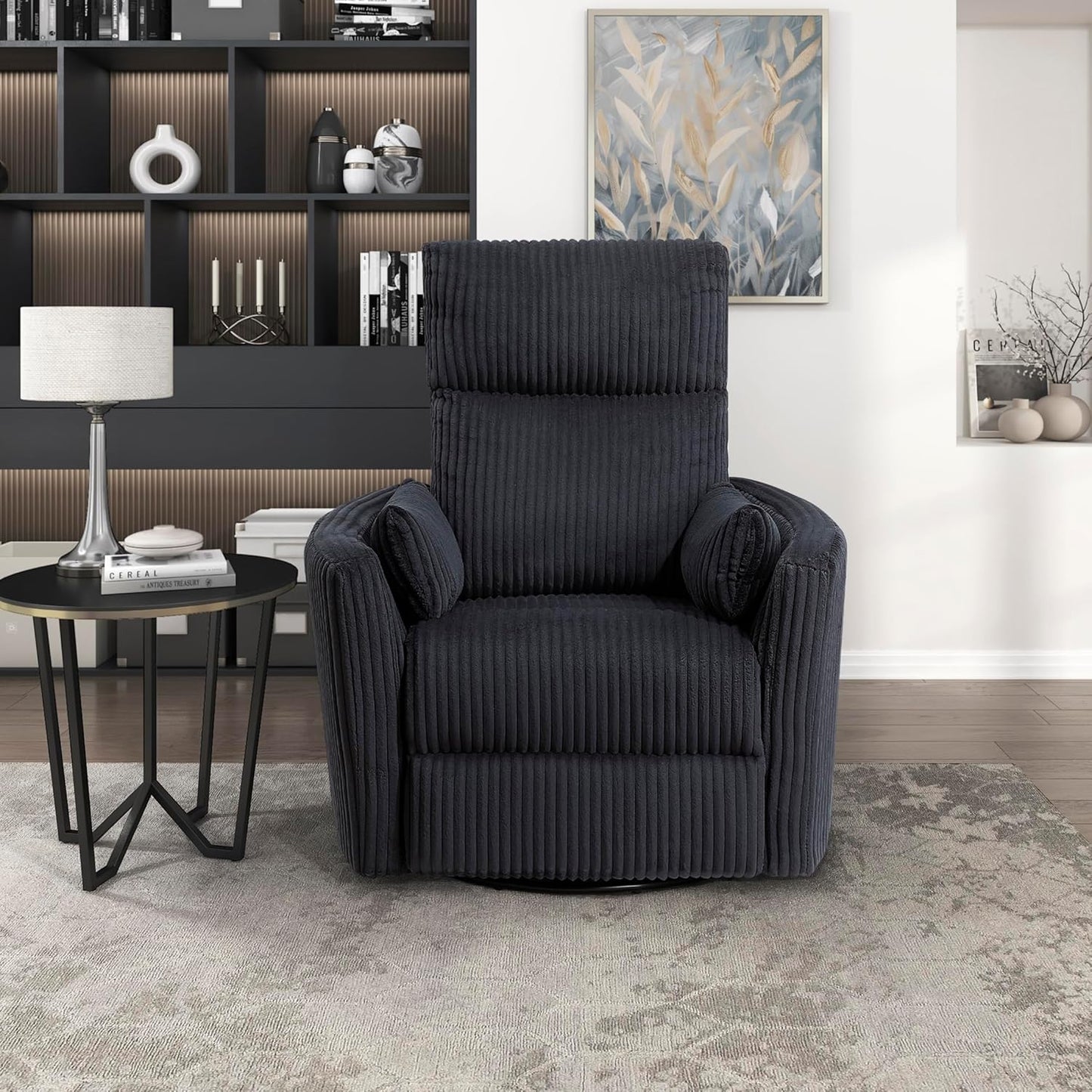 Lexicon Modern Swivel Glider Recliner Chair, Nursery Glider, Corduroy Fabric Upholstery Recliner with 2 Lumbar Pillows, Manual Reclining Sofa Chair for Living Room/Office/Apartment, Beige