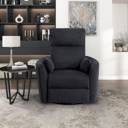 Lexicon Modern Swivel Glider Recliner Chair, Nursery Glider, Corduroy Fabric Upholstery Recliner with 2 Lumbar Pillows, Manual Reclining Sofa Chair for Living Room/Office/Apartment, Beige