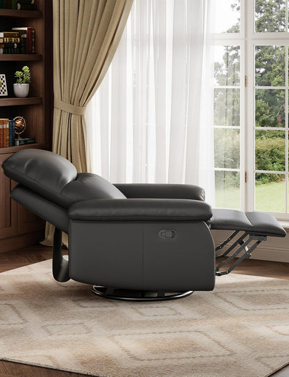 GAOMON Swivel Rocking Recliner Chair, Manual Leather Recliner Glider with Lumbar Support & Padded Armrest, Comfortable Rocker Nursery Single Sofa for Living Room and Bedroom (Cream)