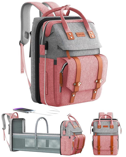ISMGN Diaper Bag Backpack with Changing Station, Large Diaper Bag, Baby Bag with Changing Station, Pink Diaper Bag, Pinkgray