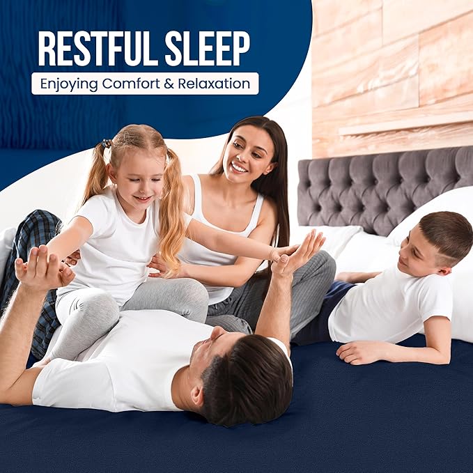 King Size Mattress Protector Waterproof, Premium 200 GSM Terry Mattress Cover, Soft & Breathable Bed Cover, Fitted Sheet Style Stretchable Deep Pockets 17" by Utopia Bedding (Navy Blue)