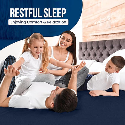 King Size Mattress Protector Waterproof, Premium 200 GSM Terry Mattress Cover, Soft & Breathable Bed Cover, Fitted Sheet Style Stretchable Deep Pockets 17" by Utopia Bedding (Navy Blue)