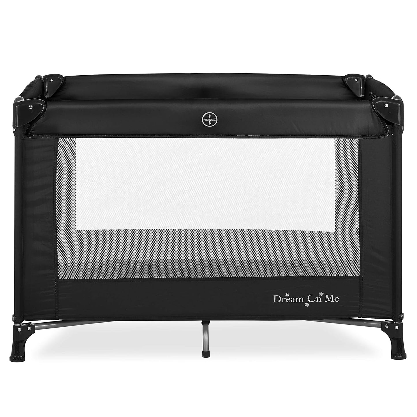 Dream On Me Nest Portable Playard in Black with Carrybag an Shoulder Strap, Lightweight, Packable and Easy Setup Baby Playard, Breathable Mesh Sides and Soft Fabric - Comes with a Removable Padded Mat