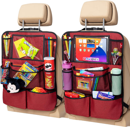 Helteko Backseat Car Organizer, Kick Mats Back Seat Protector with Touch Screen Tablet Holder, Back Seat Organizer for Kids with 9 Storage Pockets, Travel Accessories (2 Pack, Violet)