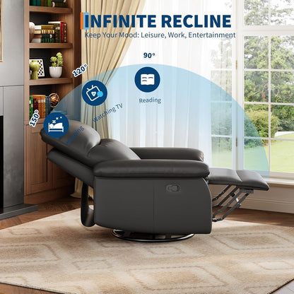 GarveeHome Recliner Chair, 360° Swivel Rocker Glider Nursery Chair with Padded Armrest and Deep Seat, PU Leather Upholstered Reclining Sofa Chair for Living Room, Bedroom and Nursery (Brown)