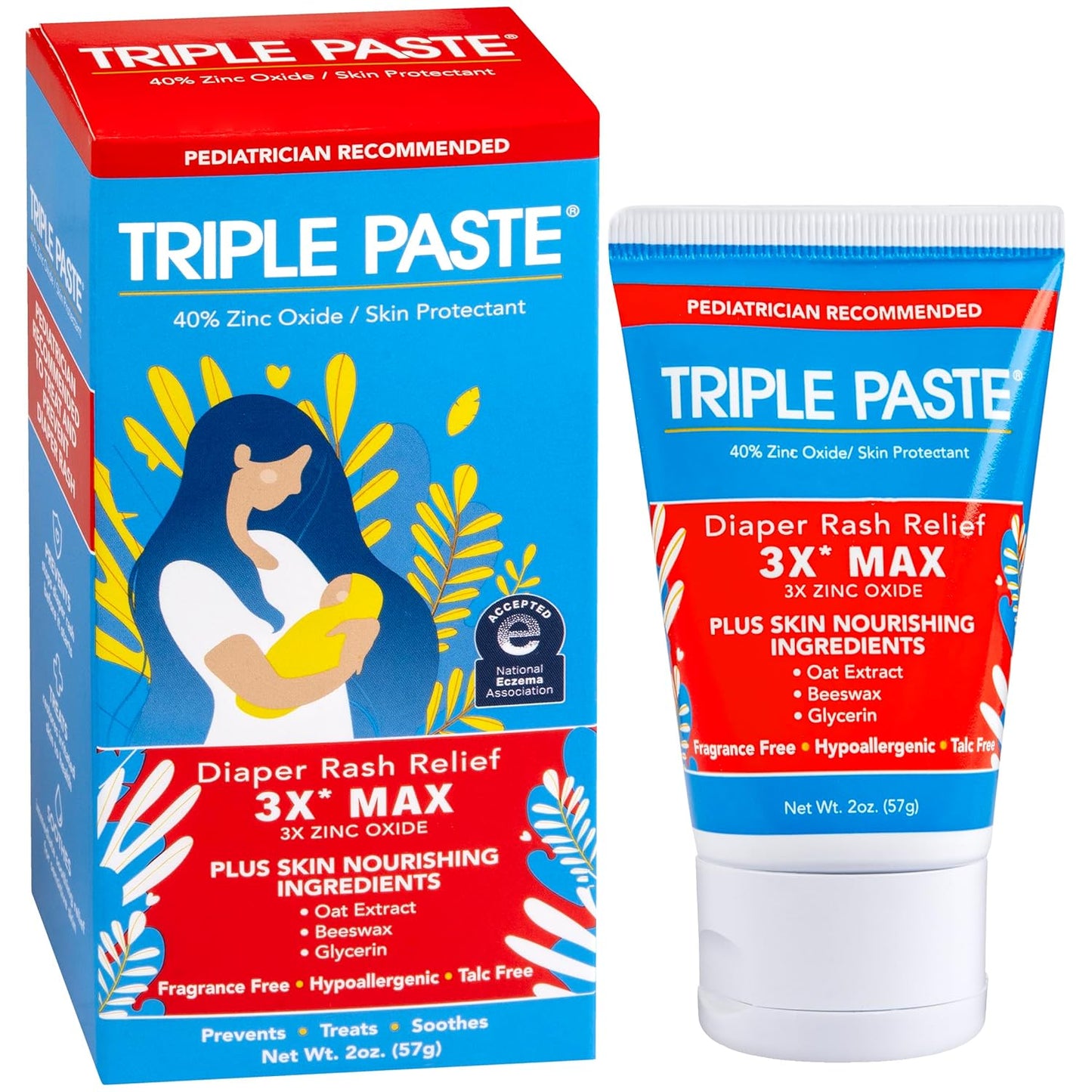 Triple Paste 3X Max Diaper Rash Ointment for Baby, Maximum Strength with 40% Zinc Oxide Ointment for Serious Diaper Rash, 6 oz Tube