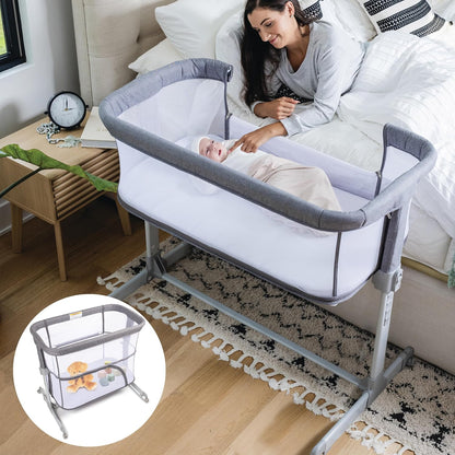 KoolerThings 3 in 1 Baby Bassinet, Bedside Sleeper, & Playpen, Easy Folding Portable Crib (Black)- KoolaBaby (Mesh Bassinet)