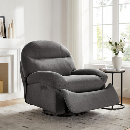 VANOMi Power Recliner Chair with USB & Type-C Charging, 270° Swivel Glider Rocker, Electric Nursery Recliner for Living Room, Bedroom, and Office, White