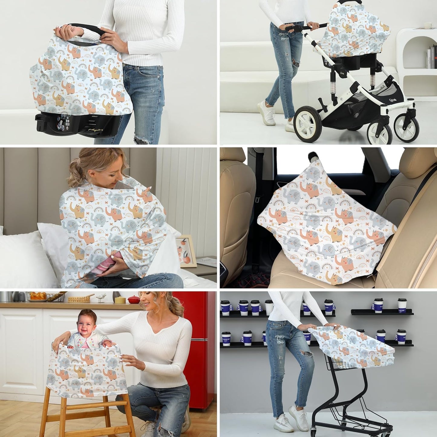 Breathable Car Seat Cover for Babies – Multi-Purpose Soft Rayon Nursing Cover for Breastfeeding, High Stretchy Infant Carseat Canopy, Stroller Cover (Smooth Rayon, Warm Natural)