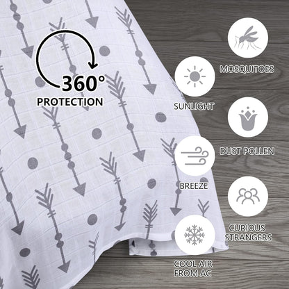Rquite Car Seat Cover Baby for Girls Boys, 100% Muslin Cotton Infant Carseat Canopy, Soft Breathable Stroller Sun Shade & Newborn Shower Gift, Large Size Universal Fit Summer, Hot & Warm Weather
