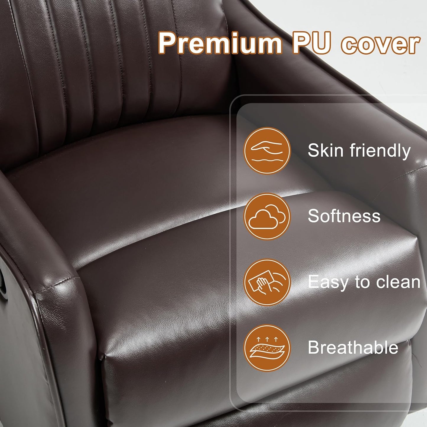 Manual 360° Swivel Rocker Recliner Chair for Adults, Overstuffed Glider Chair for Nursery with Vibration Massage and Heat, Comfy Soft Fabric Glider with Side Pockets for Living Room, Beige