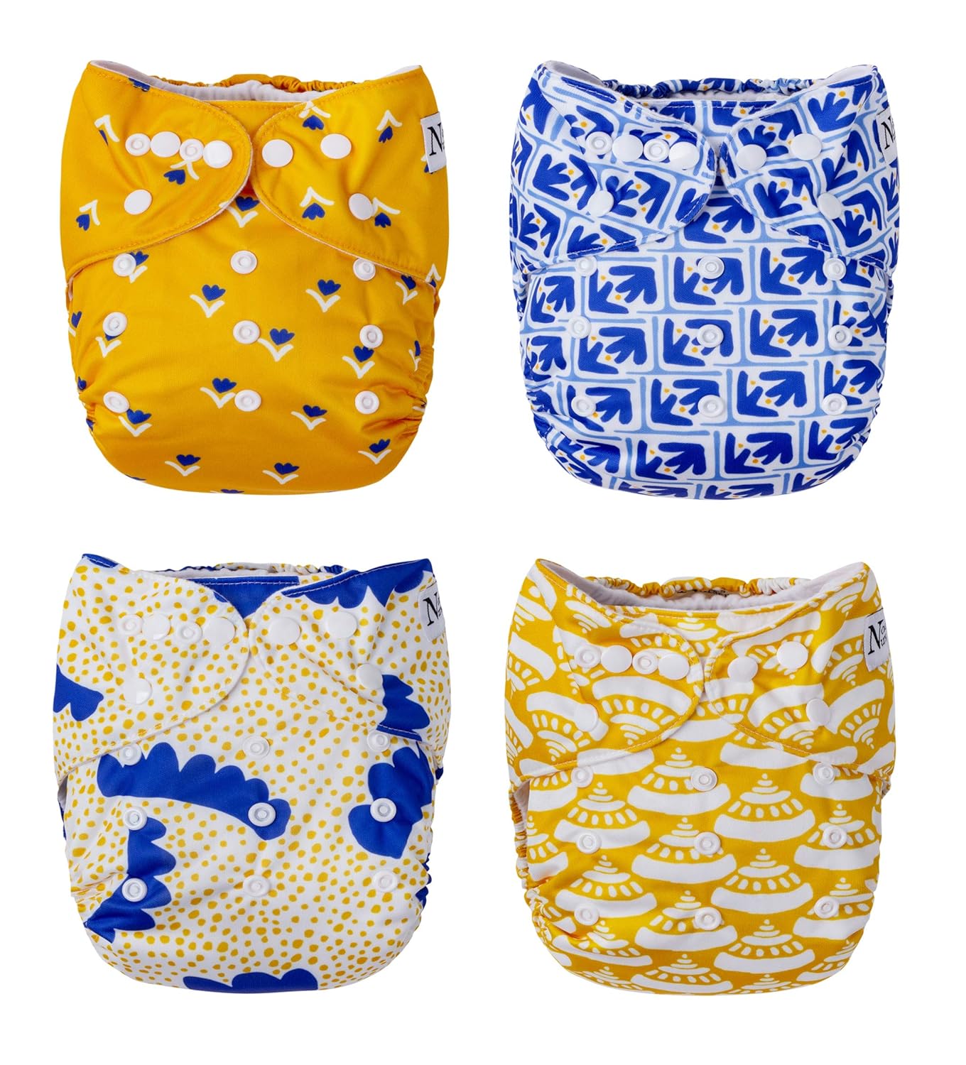 Nora's Nursery Cloth Pocket Diapers 4 Pack with 4 Inserts - Waterproof Cover, Washable, Reusable & One Size Adjustable Pocket Diapers for Newborns and Toddlers - Mama Bear