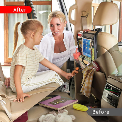Helteko Backseat Car Organizer, Kick Mats Back Seat Protector with Touch Screen Tablet Holder, Back Seat Organizer for Kids with 9 Storage Pockets, Travel Accessories (2 Pack, Violet)