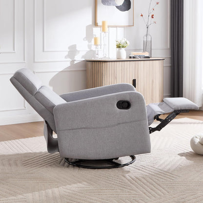 Ketaiyou Swivel Rocking Recliner Chair for Adults, Rocker Nursery Glider Chair for Living Room Bedroom, Upholstered Fabric Reclining Single Sofa Chair(Light Grey)